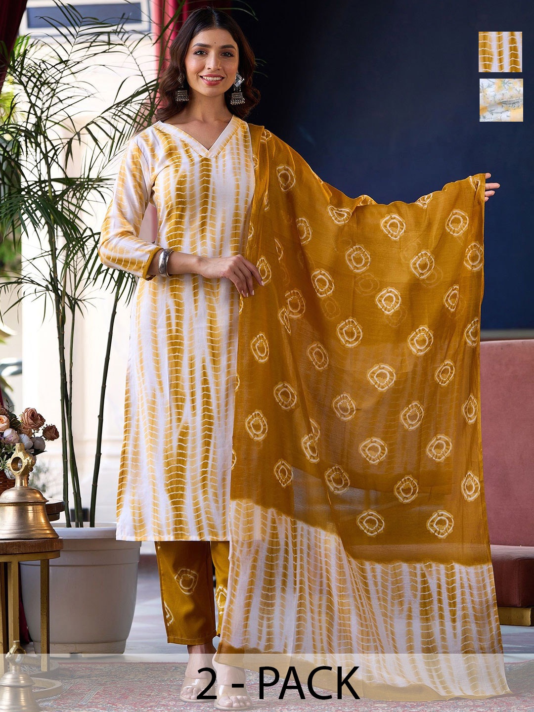 

KALINI Women Ethnic Motifs Printed Regular Kurta with Trousers & With Dupatta, White