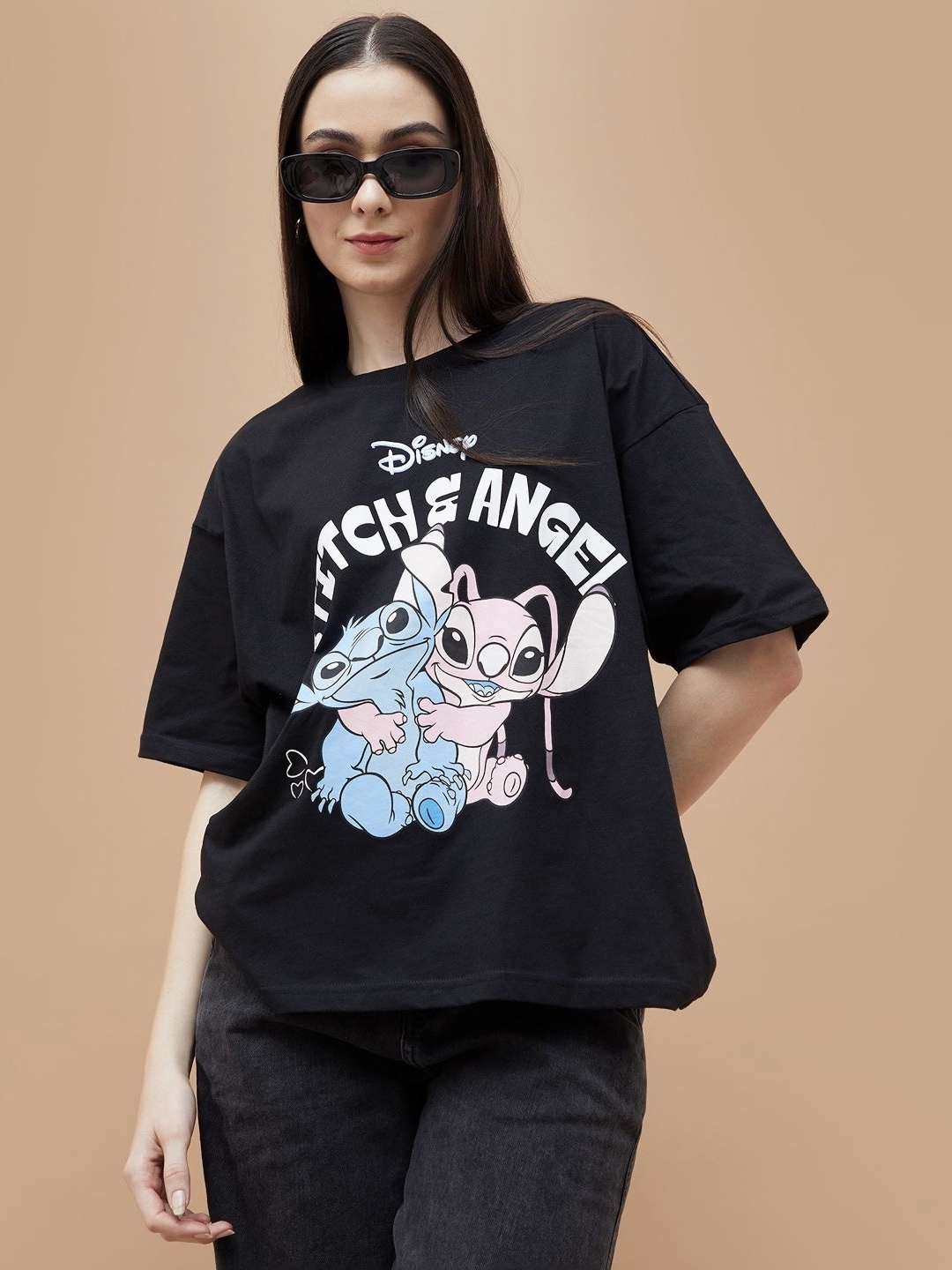 

Ginger by Lifestyle Women Stitch Printed T Shirt, Black