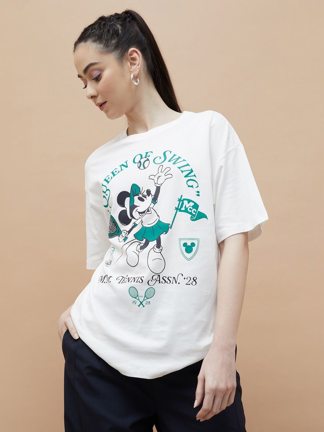 

Ginger by Lifestyle Women Minnie Mouse Printed T Shirt, White