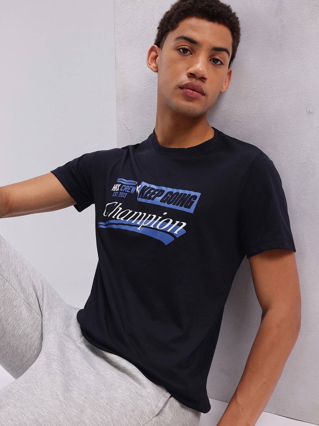 

HRX by Hrithik Roshan Printed Lifestyle T-shirt, Navy blue