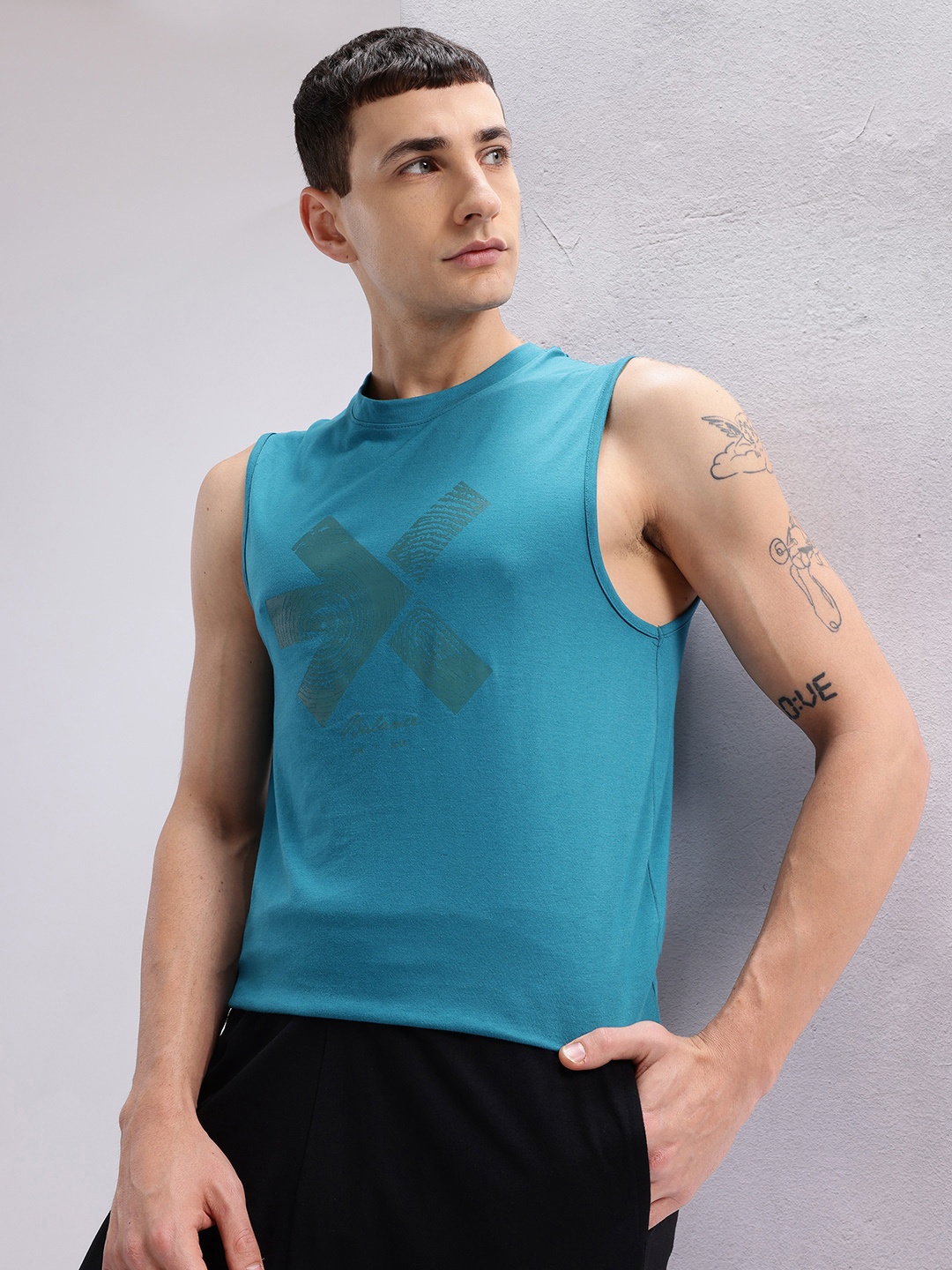 

HRX by Hrithik Roshan Brand Logo Print Yoga T-shirt, Teal