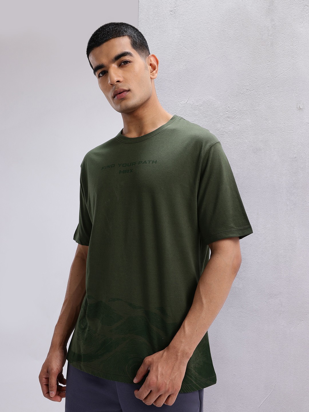 

HRX by Hrithik Roshan Men Printed Yoga T-shirt, Olive