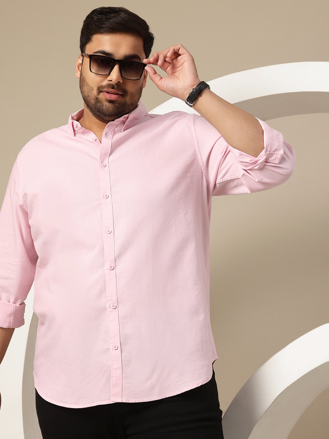 

Sztori Plus size Oxford Weave Cotton Shirt, Pink