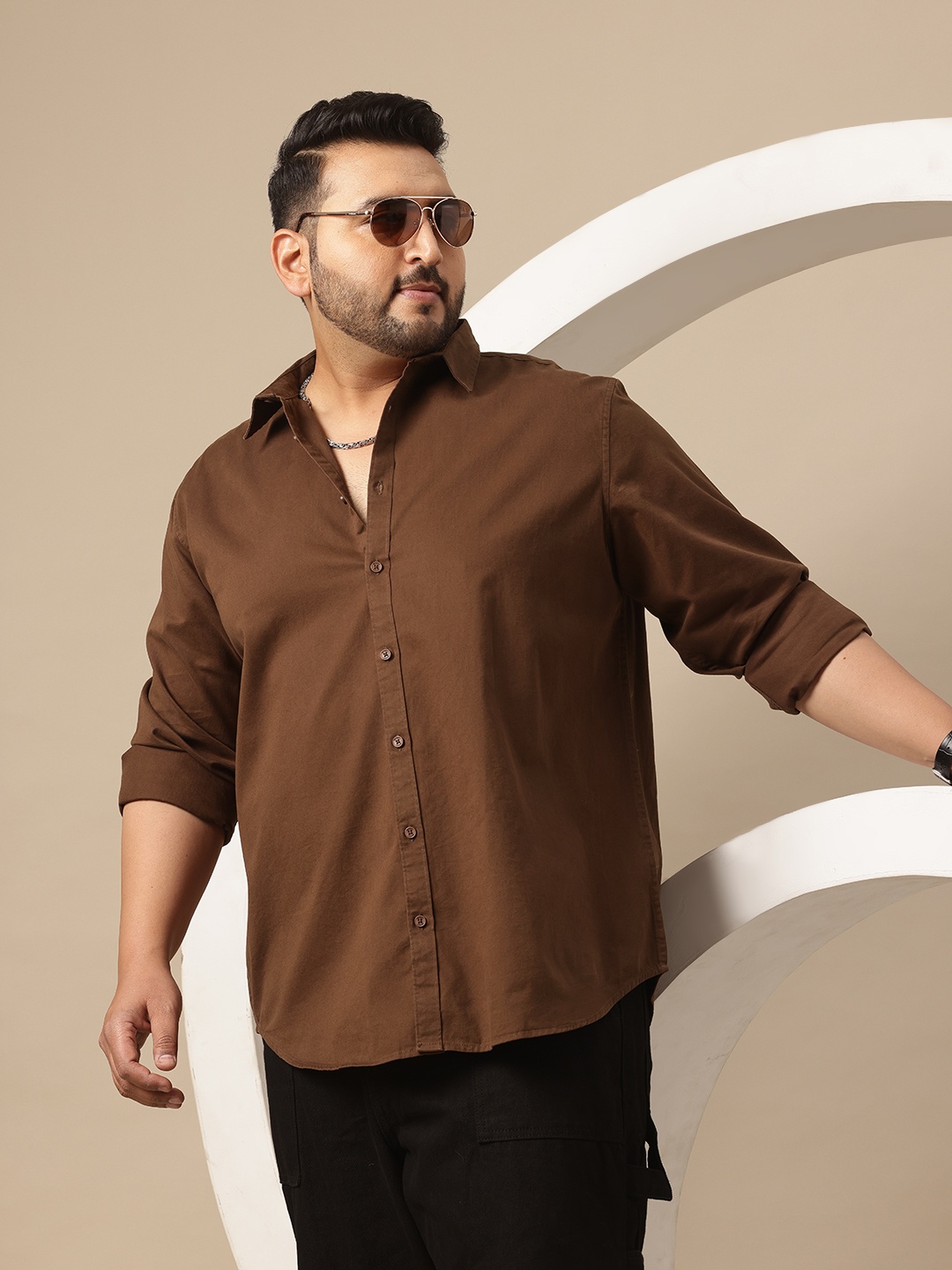 

Sztori Plus Size Cotton Casual Shirt, Brown