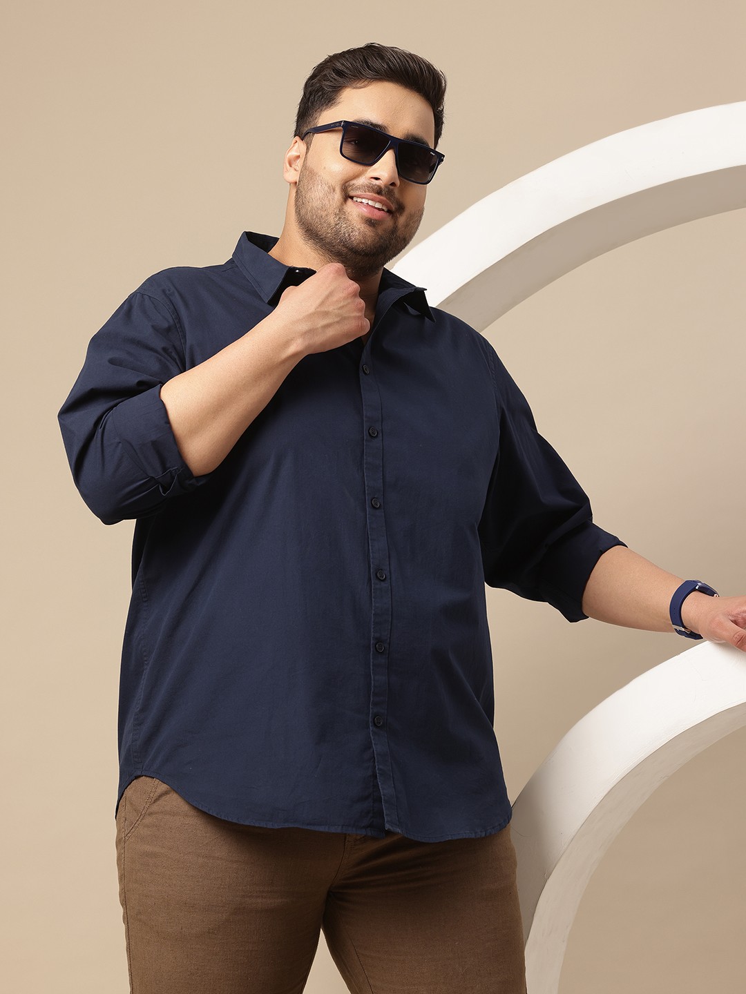 

Sztori Plus Size Cotton Casual Shirt, Navy blue