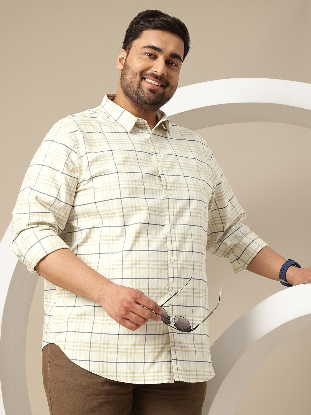 

Sztori Plus size Oxford Weave Cotton Shirt, Cream