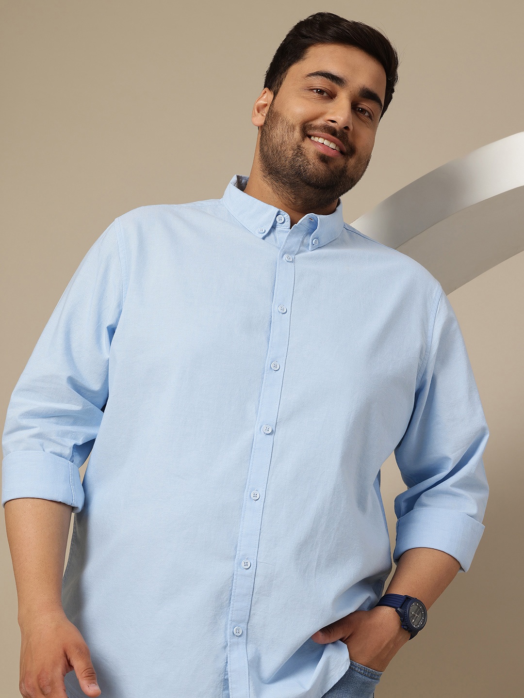 

Sztori Plus size Oxford Weave Cotton Shirt, Blue
