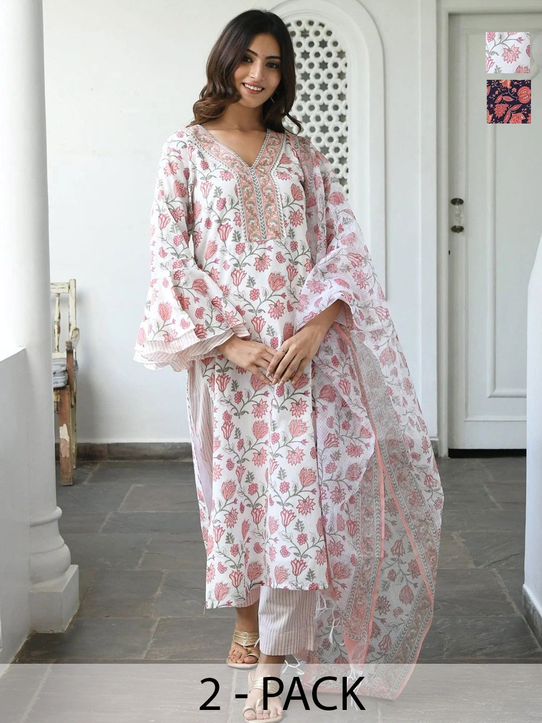 

KALINI Women Ethnic Motifs Printed Regular Kurta with Trousers & With Dupatta, White