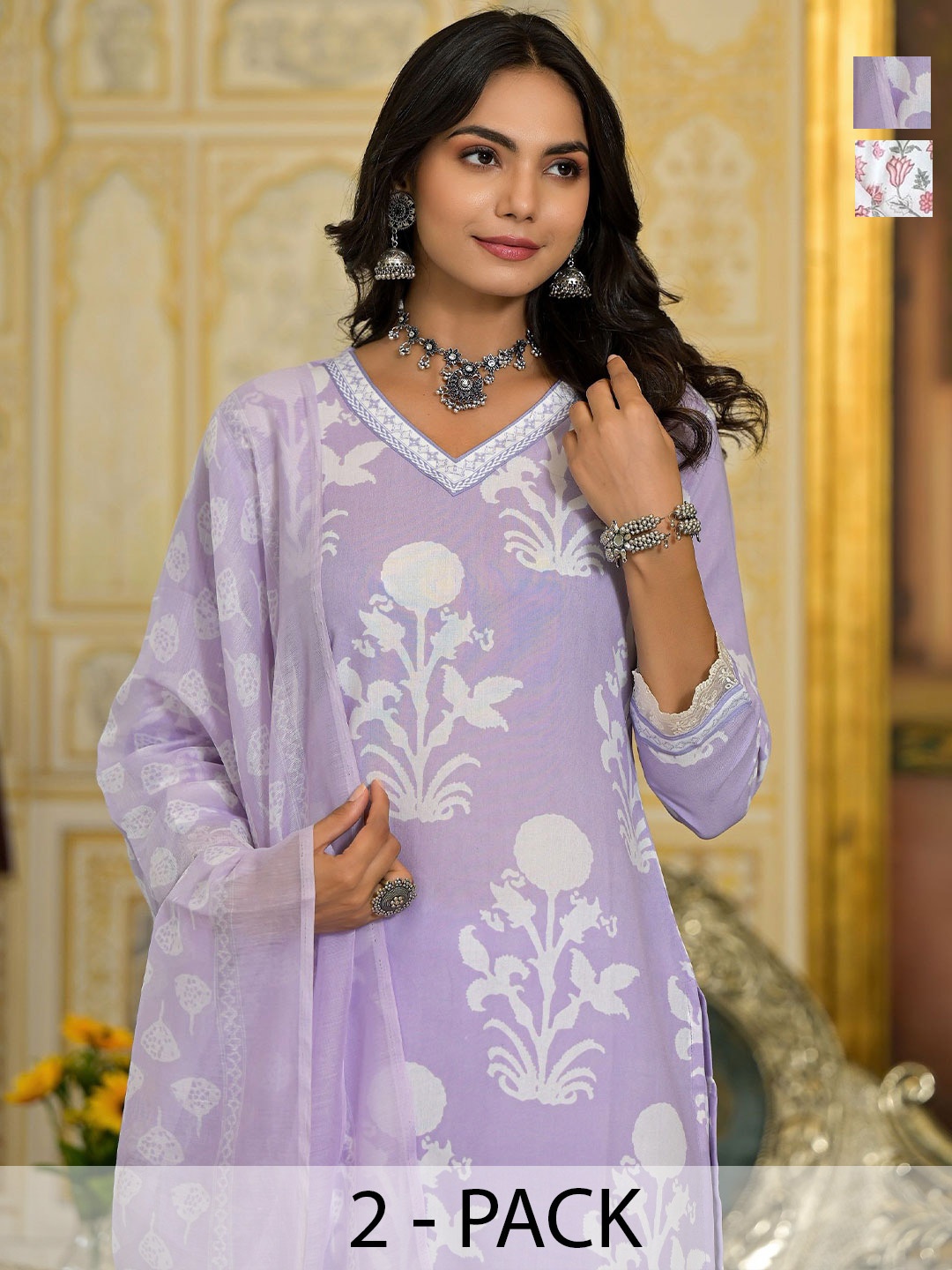 

KALINI Women Ethnic Motifs Printed Regular Kurta with Trousers & With Dupatta, Purple