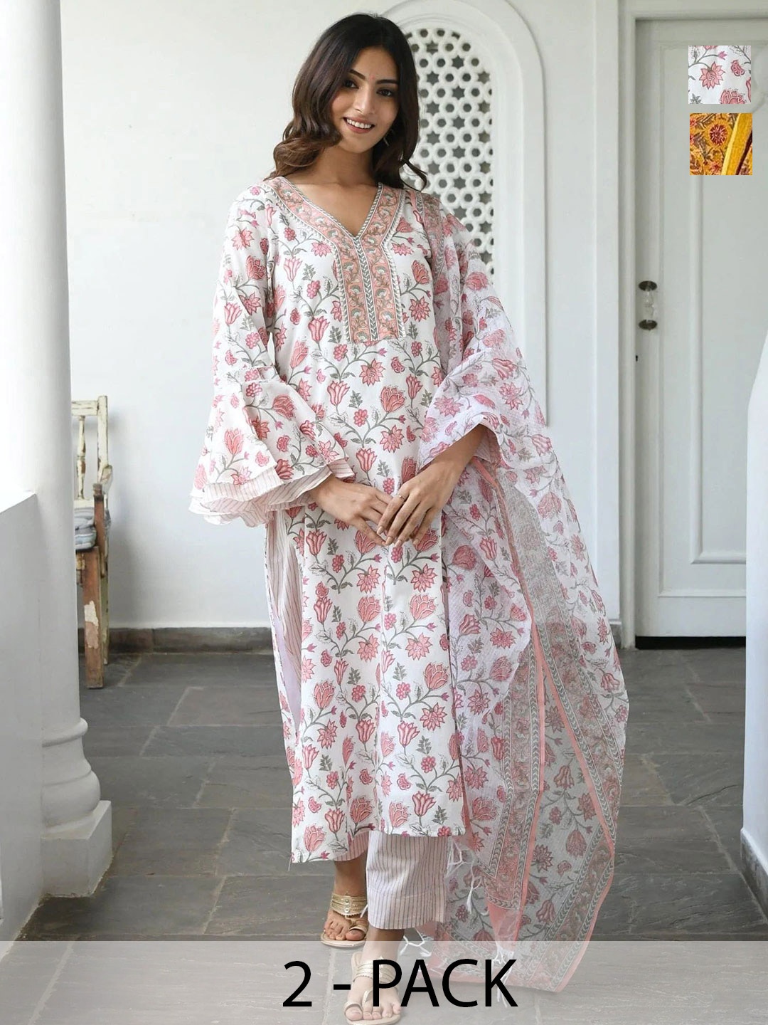 

KALINI Women Ethnic Motifs Printed Regular Kurta with Trousers & With Dupatta, Pink