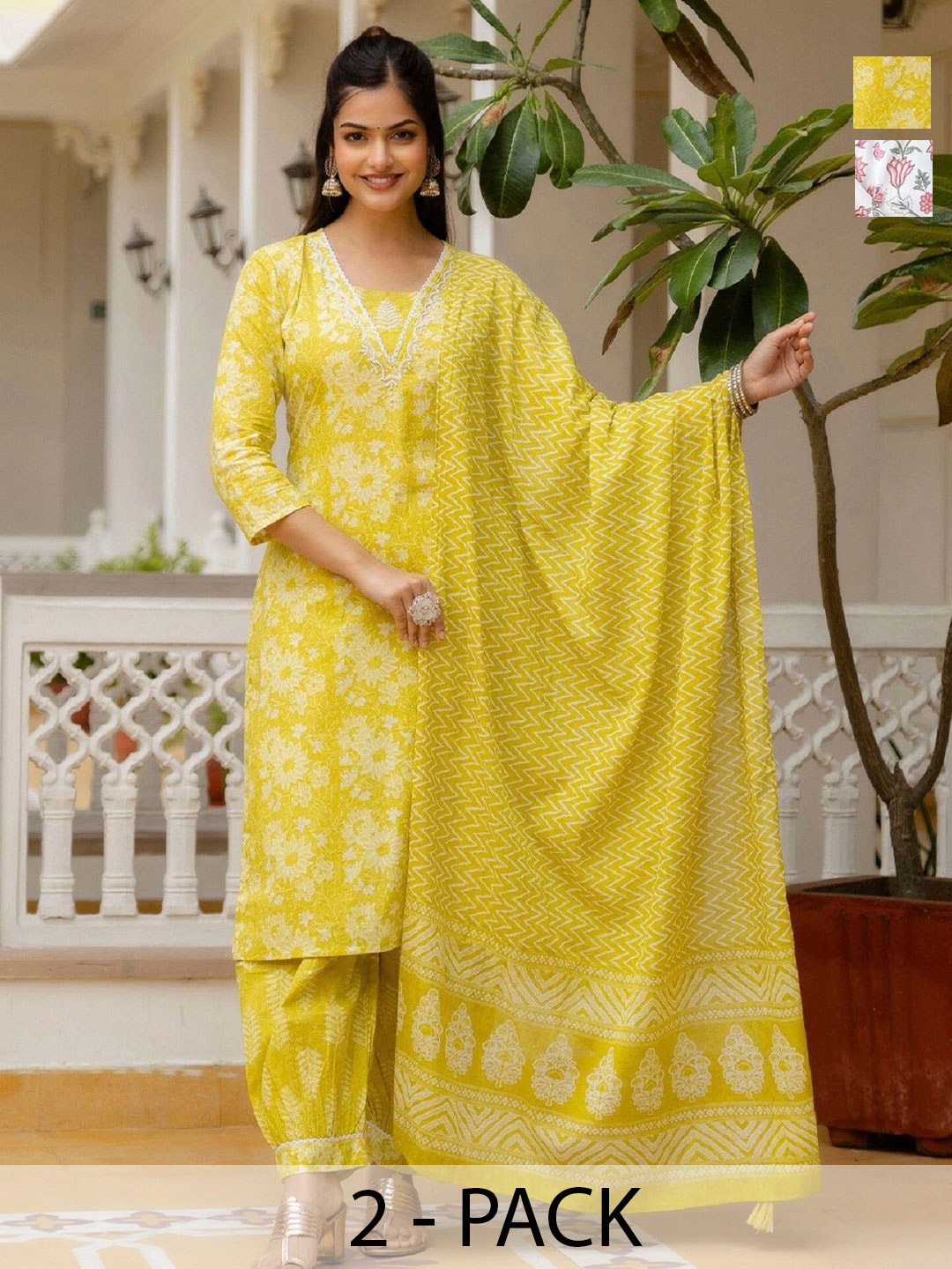 

KALINI Women Ethnic Motifs Printed Regular Kurta with Trousers & With Dupatta, White