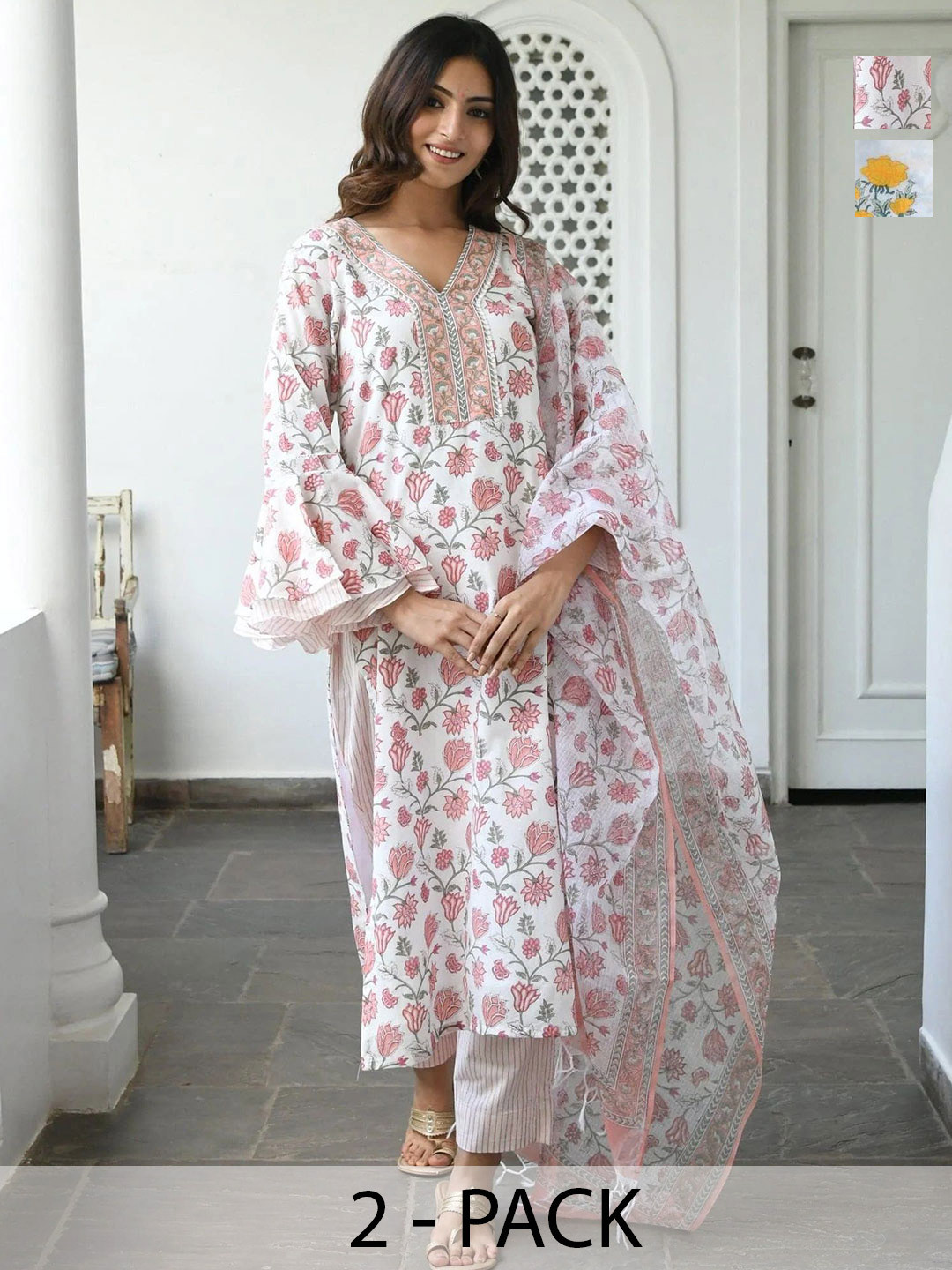 

KALINI Women Ethnic Motifs Printed Regular Kurta with Trousers & With Dupatta, White