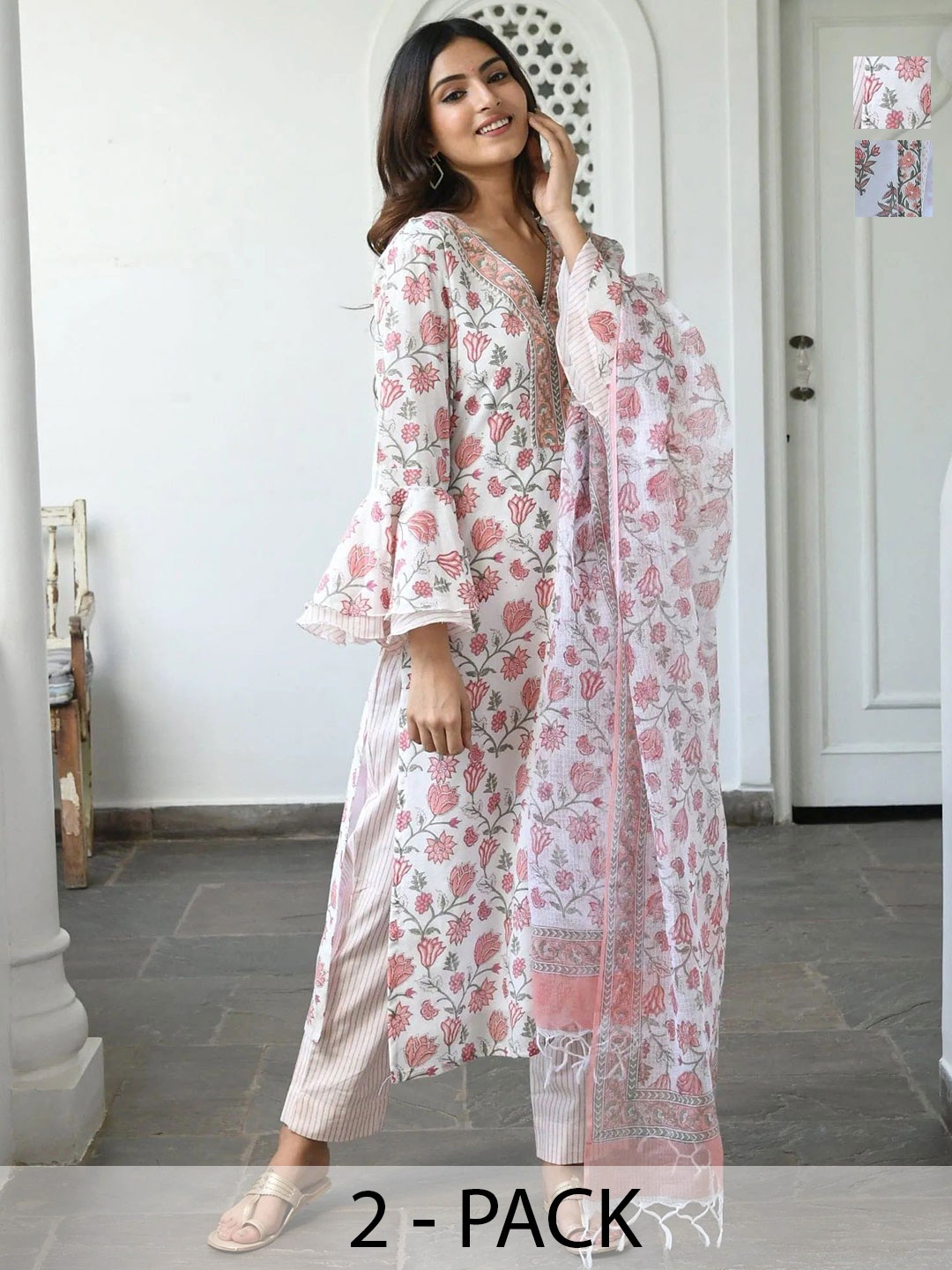 

KALINI Women Ethnic Motifs Printed Regular Kurta with Trousers & With Dupatta, White