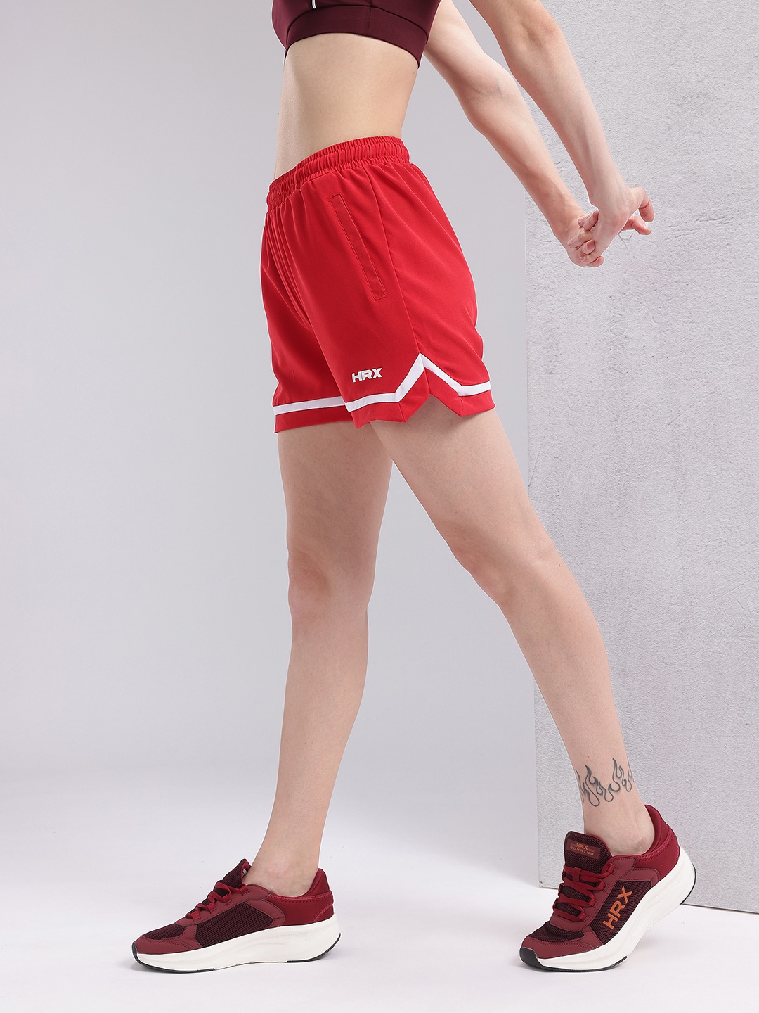 

HRX by Hrithik Roshan Women Striped Training Shorts, Red
