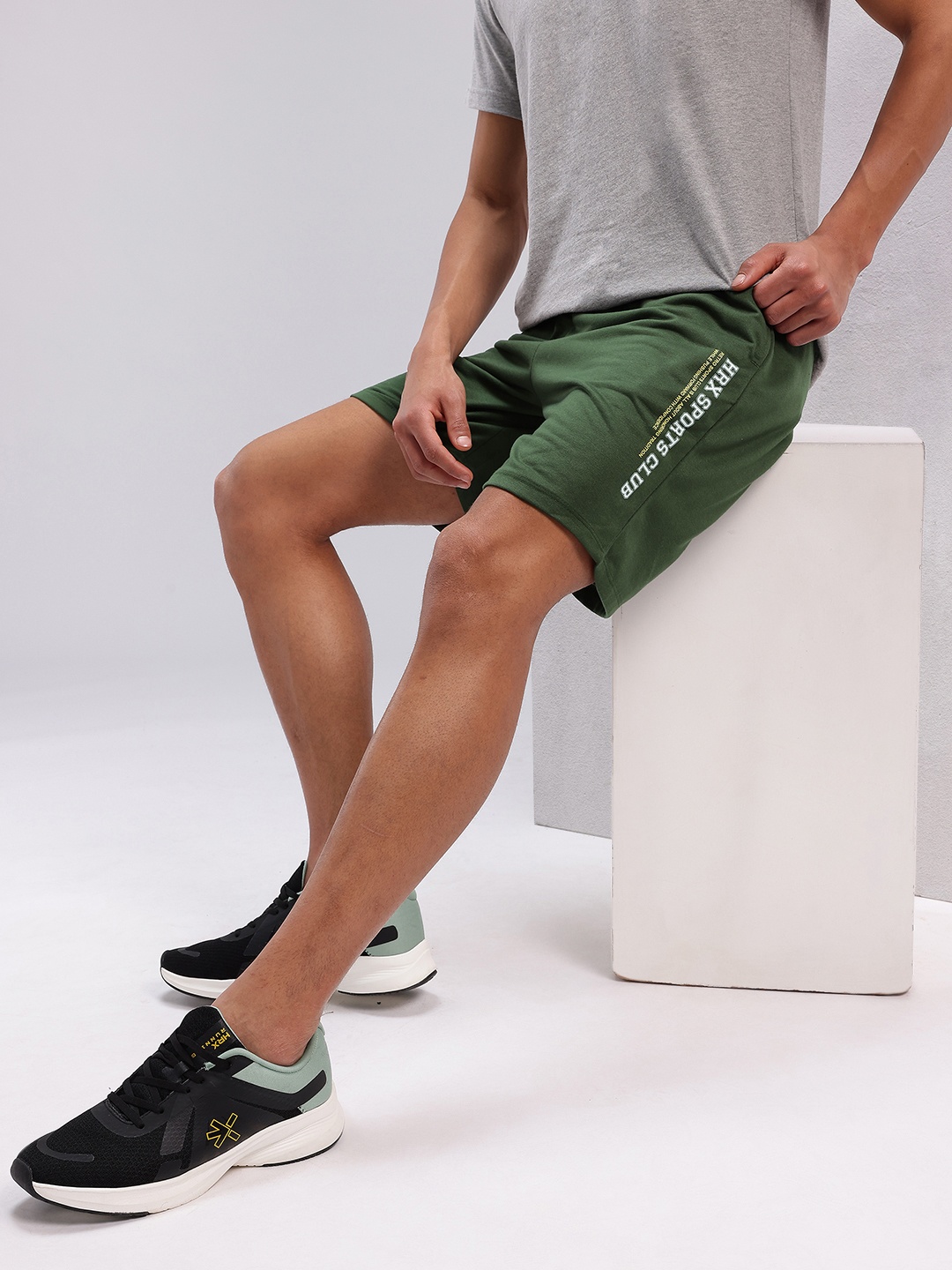 

HRX by Hrithik Roshan Men Typography Printed Sports Shorts, Olive