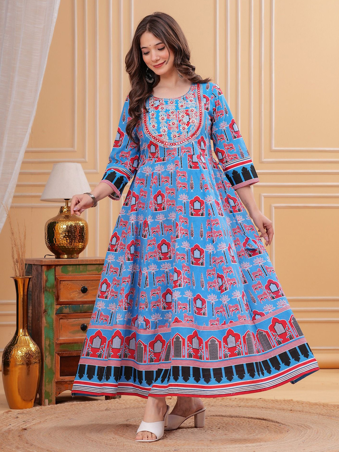 

PARTHVI Animal Print Fit & Flare Dress, Blue