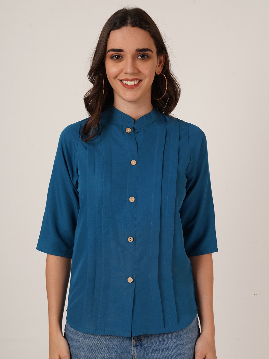 

Brownverse Women Shirt Style Top, Teal