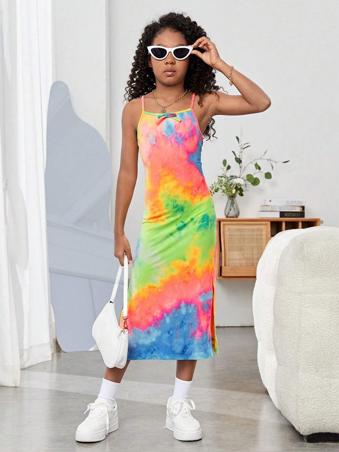 

BAESD Girls Floral Sleeveless Holi A-Line Dress, Green