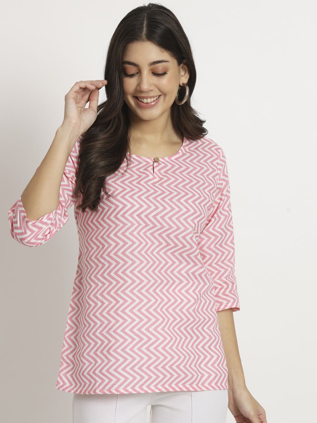 

Peikh Printed Cotton Regular Top, Pink