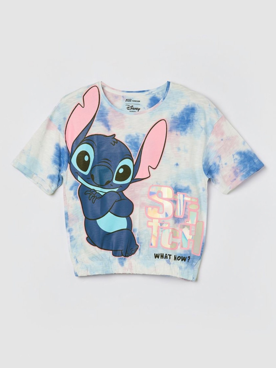 

Fame Forever by Lifestyle Girls Lilo & Stitch Printed Cotton T Shirt, White