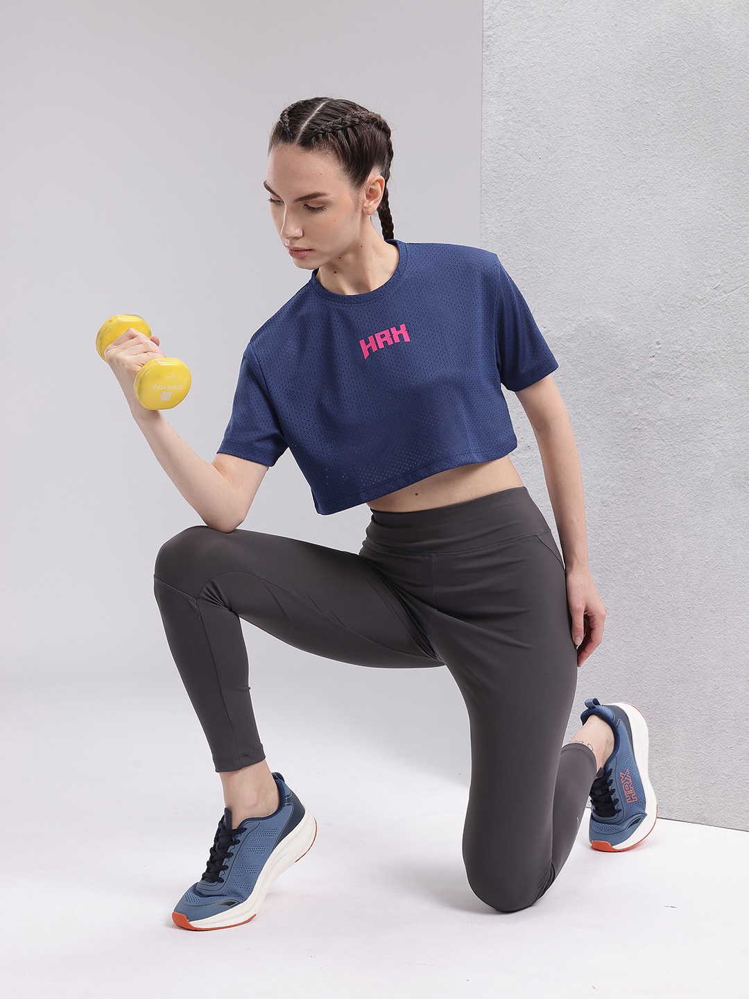 

HRX by Hrithik Roshan Brand Logo Printed Training Crop T-shirt, Blue