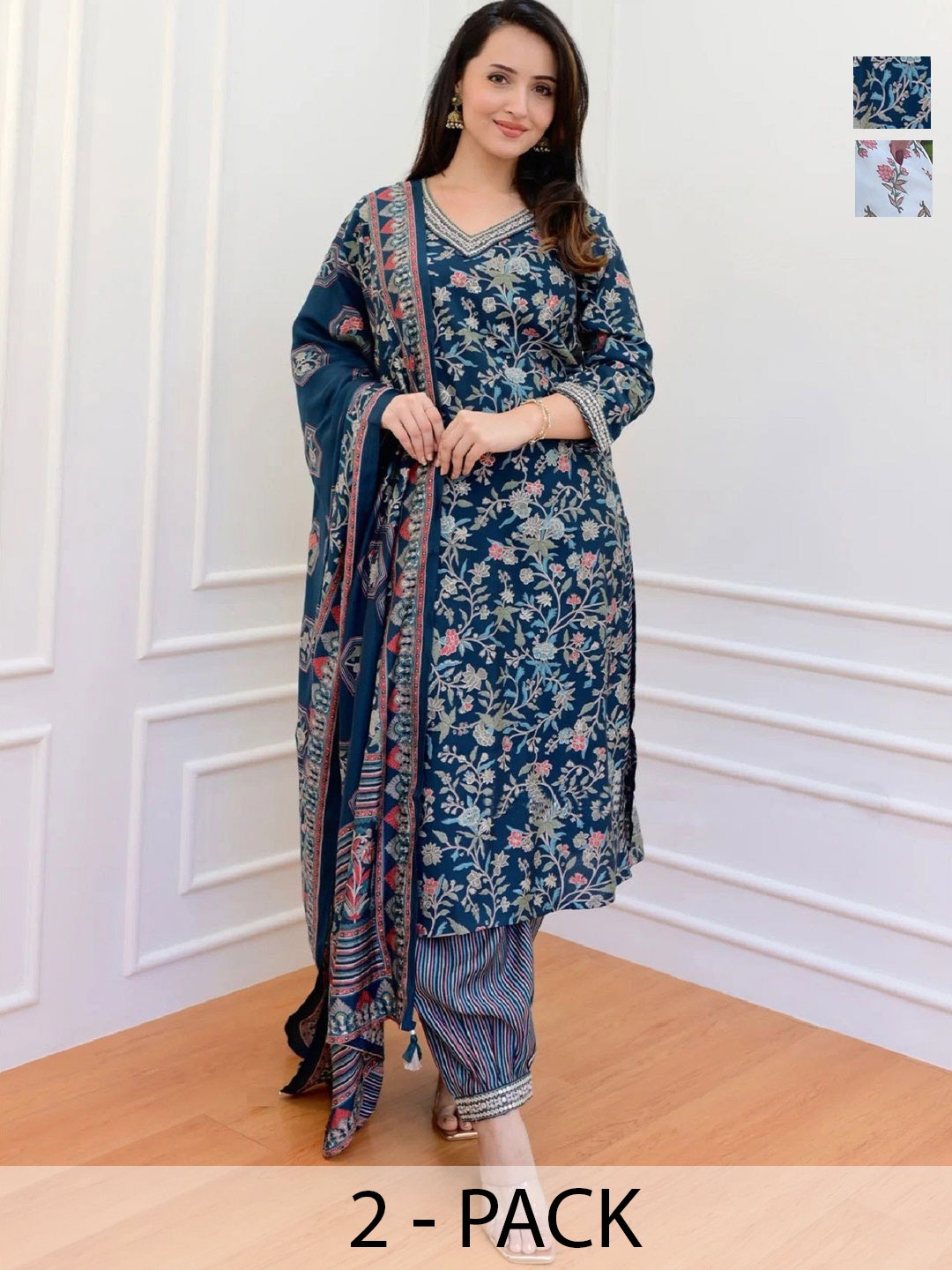 

KALINI Women Ethnic Motifs Printed Regular Kurta with Trousers & With Dupatta, Blue