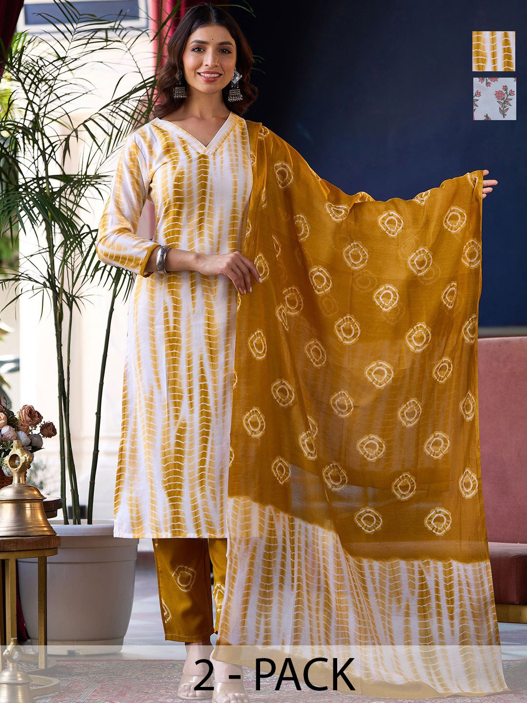 

KALINI Women Ethnic Motifs Printed Regular Kurta with Trousers & With Dupatta, Yellow