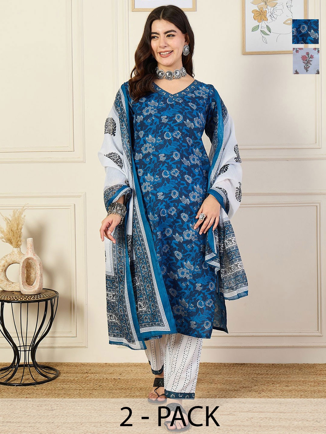 

KALINI Women Ethnic Motifs Printed Regular Kurta with Trousers & With Dupatta, White