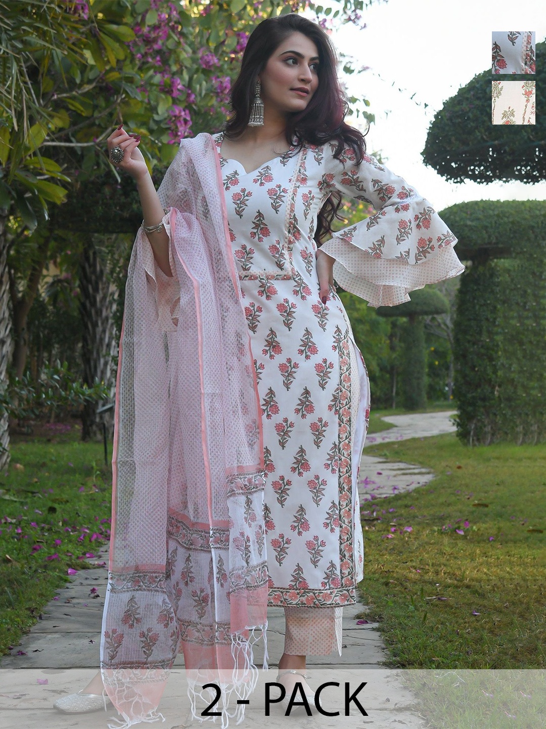 

KALINI Women Ethnic Motifs Printed Regular Kurta with Trousers & With Dupatta, White
