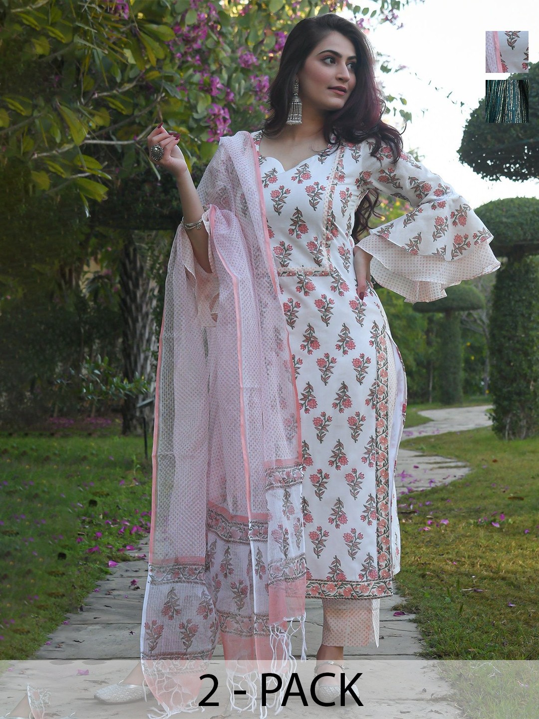 

KALINI Women Ethnic Motifs Printed Regular Kurta with Trousers & With Dupatta, White