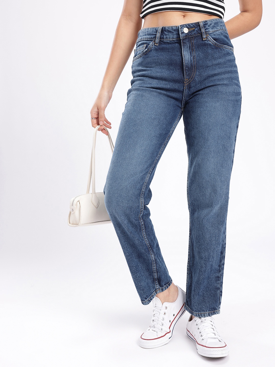 

glitchez Women Cool Vibe Straight Fit Heavy Fade Jeans, Blue