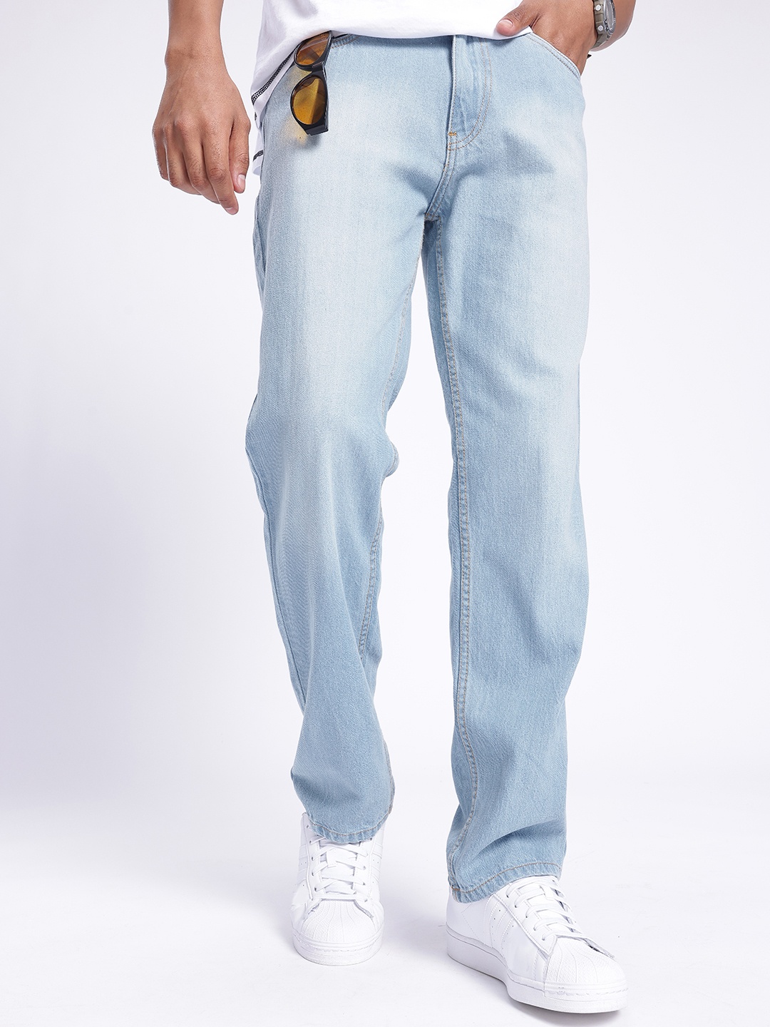 

glitchez Men Timeless Classic Regular Fit Light Fade Jeans, Blue