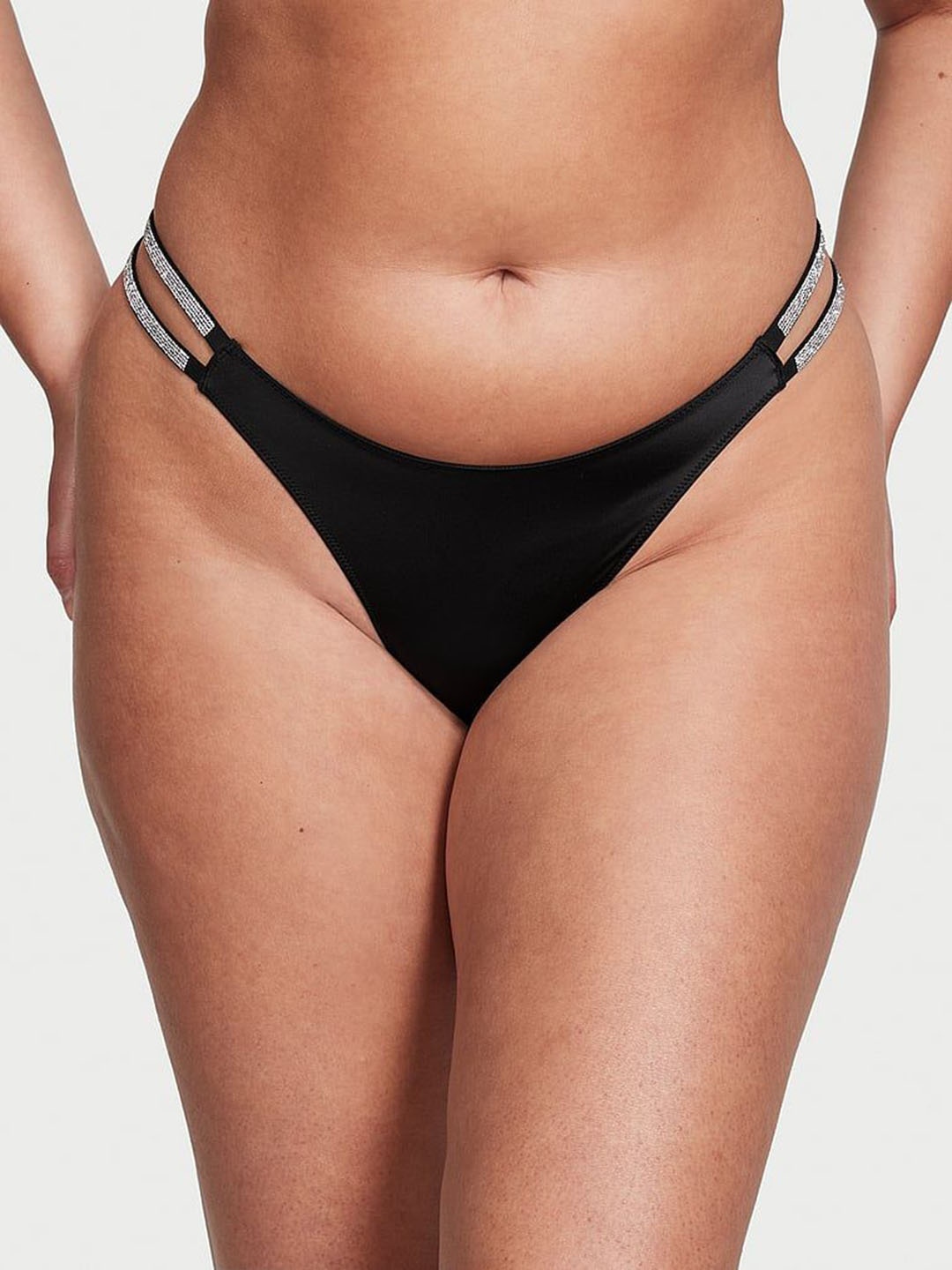 

Victoria's Secret Women Low Rise Double Shine Strap Smooth Briefs, Black