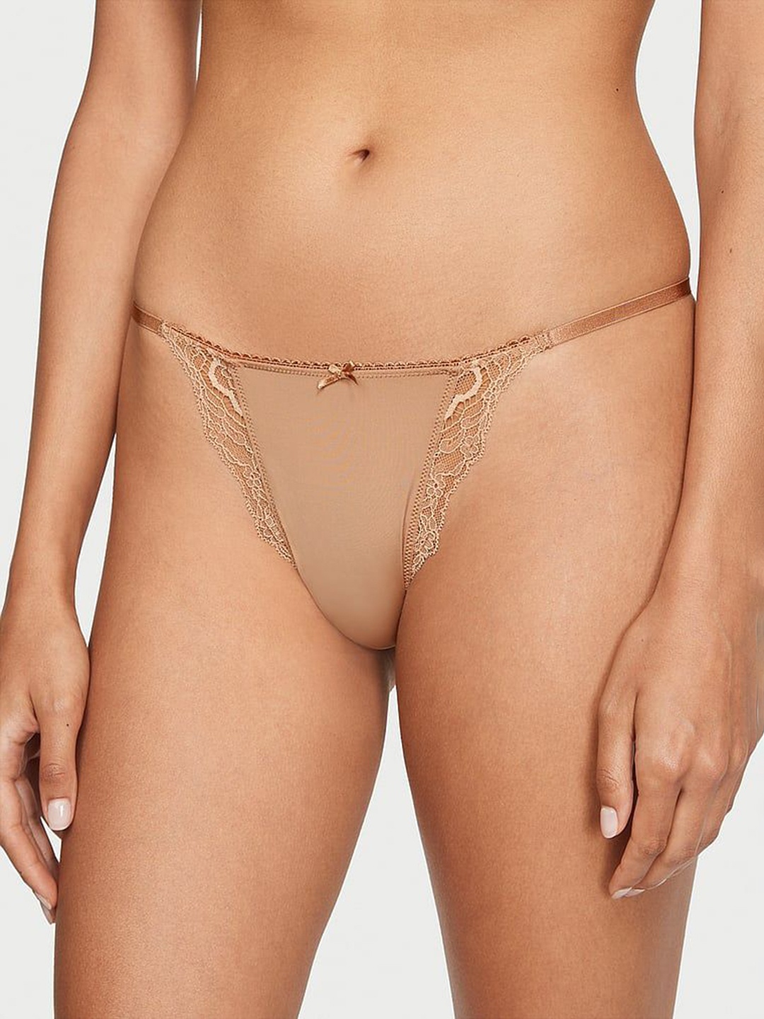 

Victoria's Secret Women Low Rise Smooth & Lace String Bikini, Beige