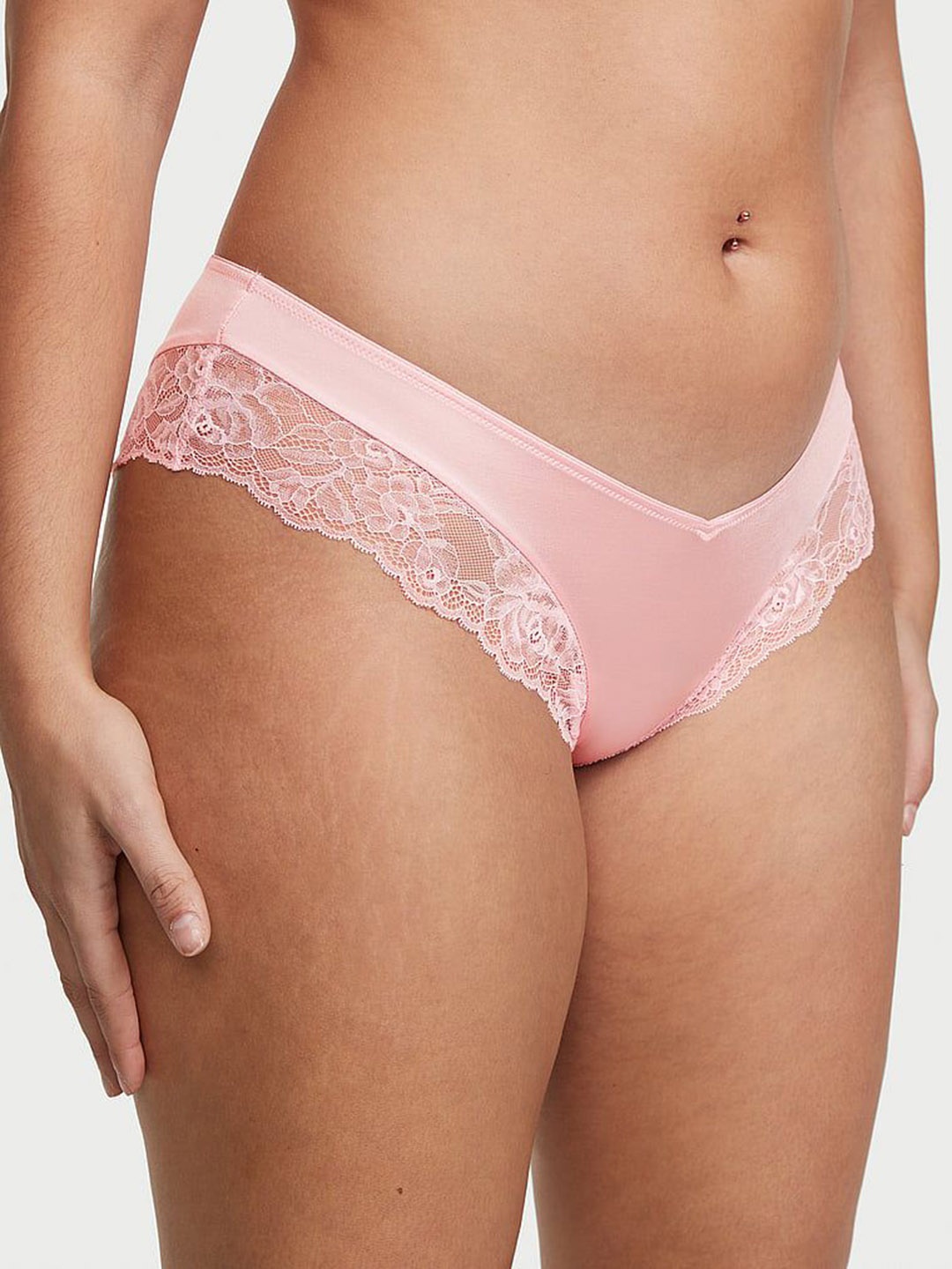 

Victoria's Secret Women Low Rise Lace-Trim High-Leg Cheeky Briefs, Pink