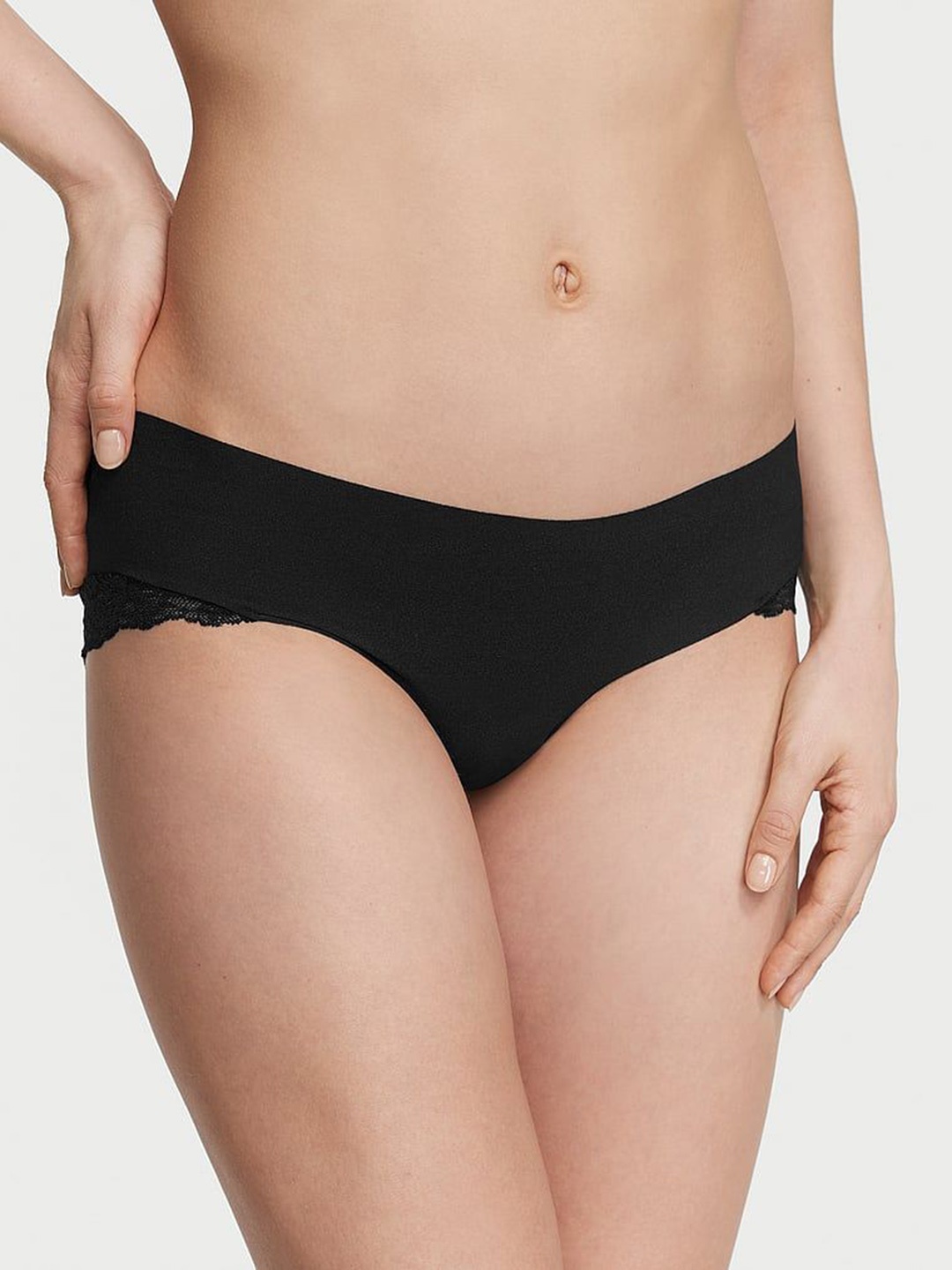 

Victoria's Secret Women Low Rise No-Show Lace-Trim Hiphugger Briefs, Black