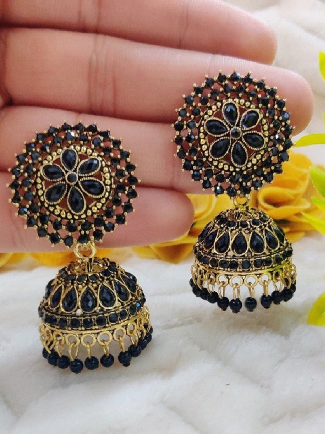 

JMBW INTERNATIONAL Contemporary Jhumkas Earrings, Black