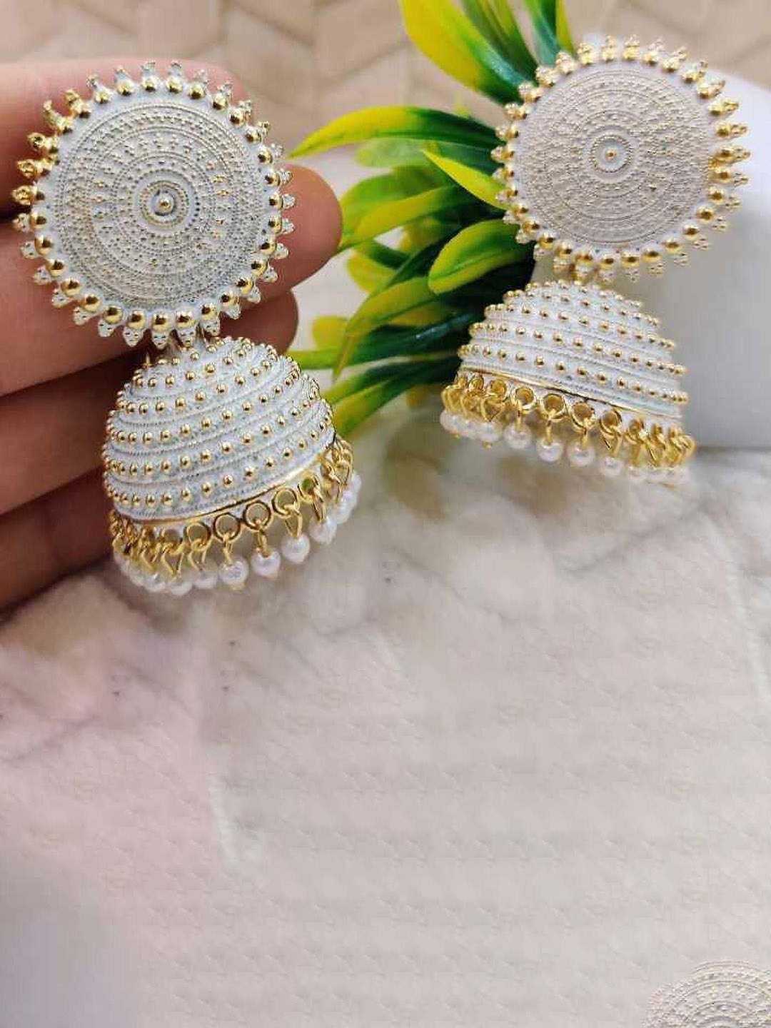 

JMBW INTERNATIONAL Contemporary Jhumkas Earrings, White