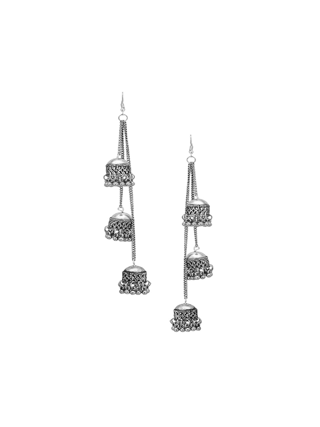 

JMBW INTERNATIONAL Contemporary Jhumkas Earrings, Silver