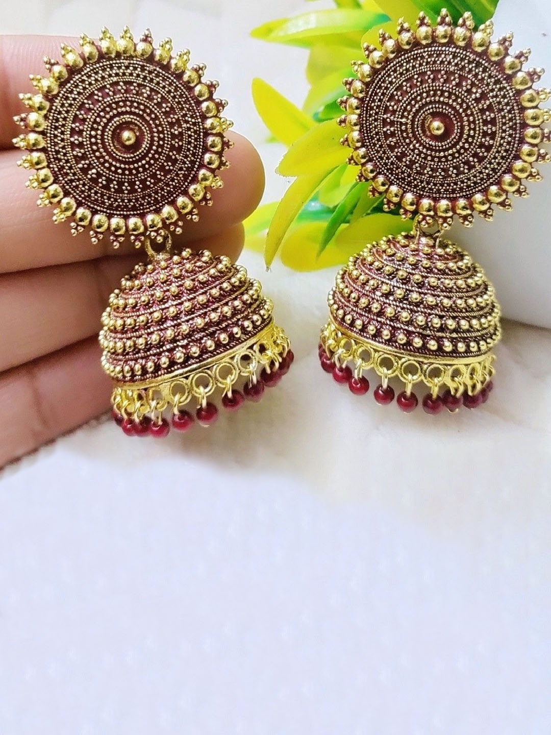 

JMBW INTERNATIONAL Contemporary Jhumkas Earrings, Maroon