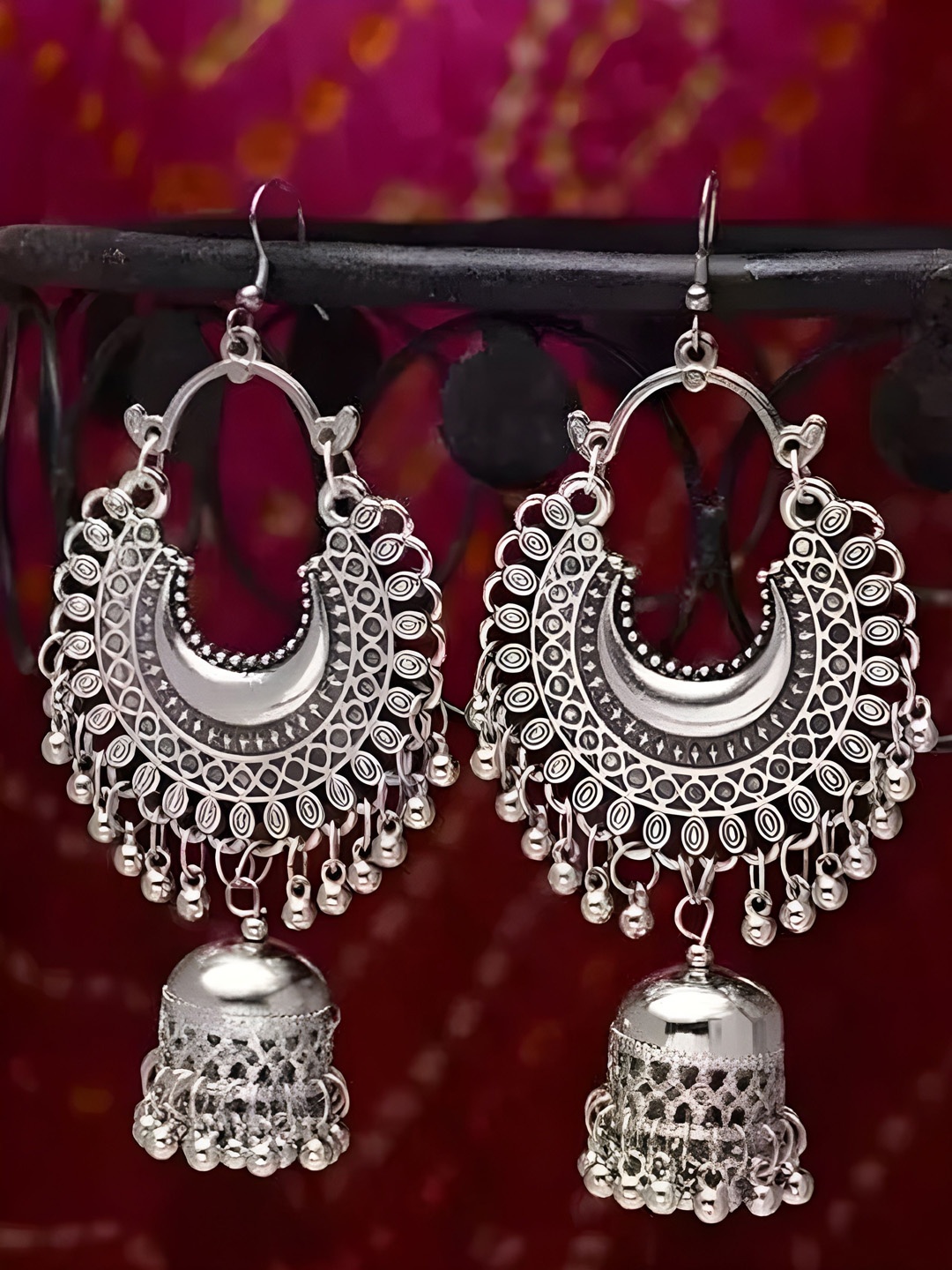 

JMBW INTERNATIONAL Contemporary Chandbalis Earrings, Silver