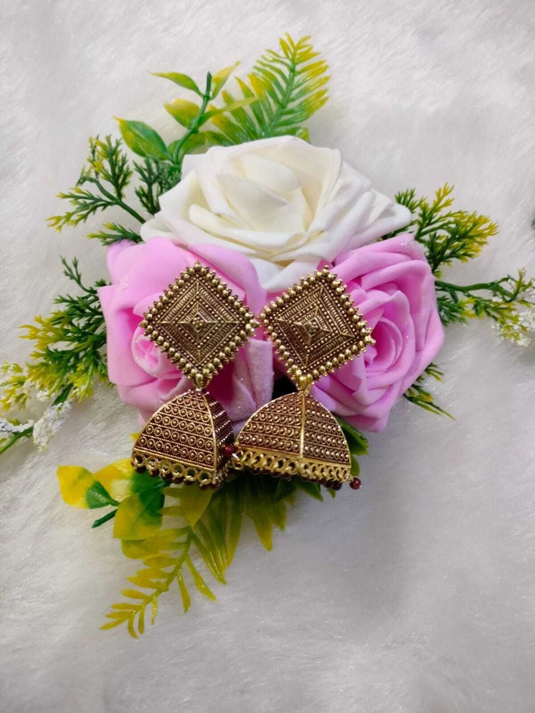 

JMBW INTERNATIONAL Contemporary Jhumkas Earrings, Maroon