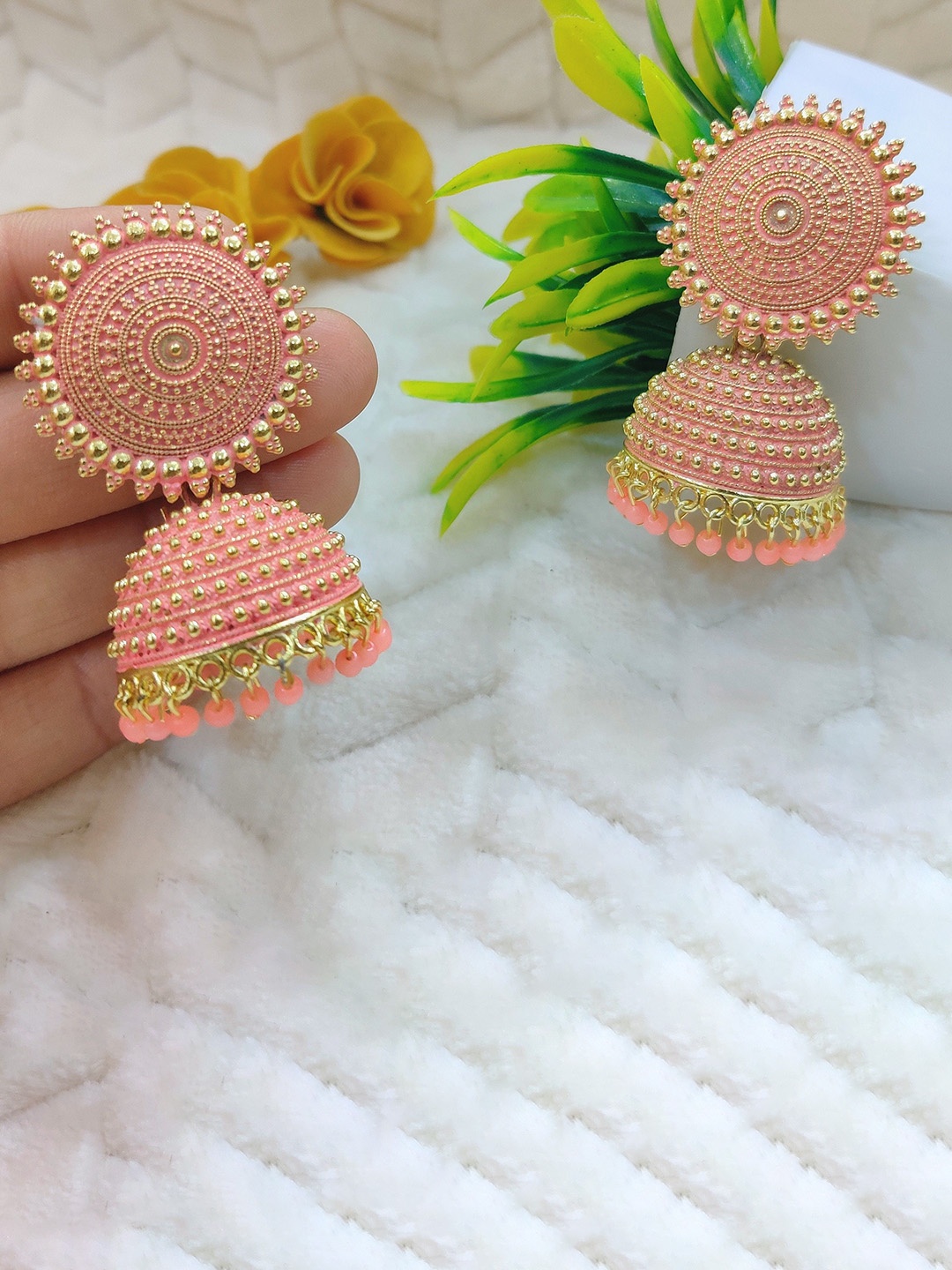 

JMBW INTERNATIONAL Contemporary Jhumkas Earrings, Pink