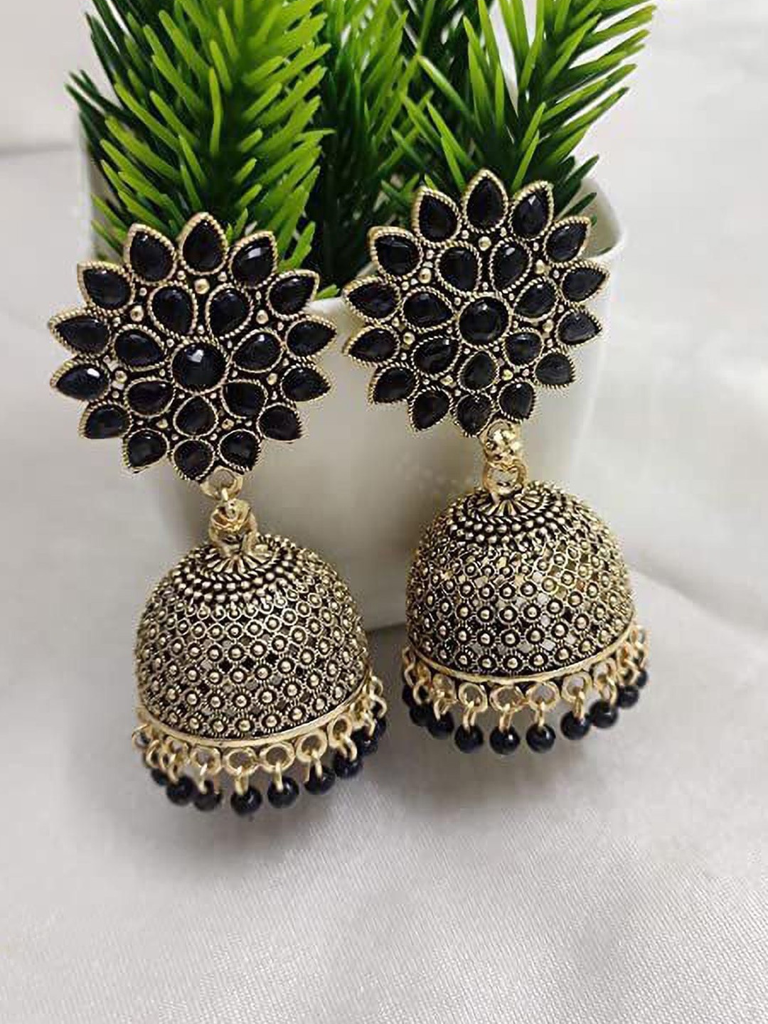 

JMBW INTERNATIONAL Contemporary Jhumkas Earrings, Black