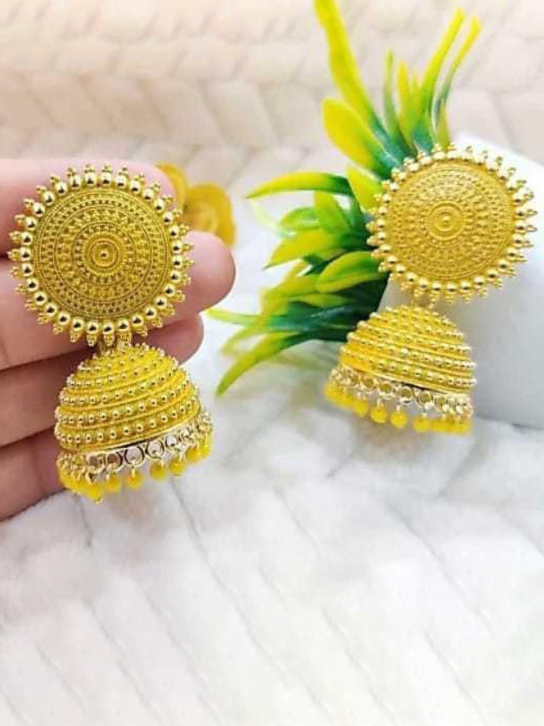 

JMBW INTERNATIONAL Contemporary Jhumkas Earrings, Yellow