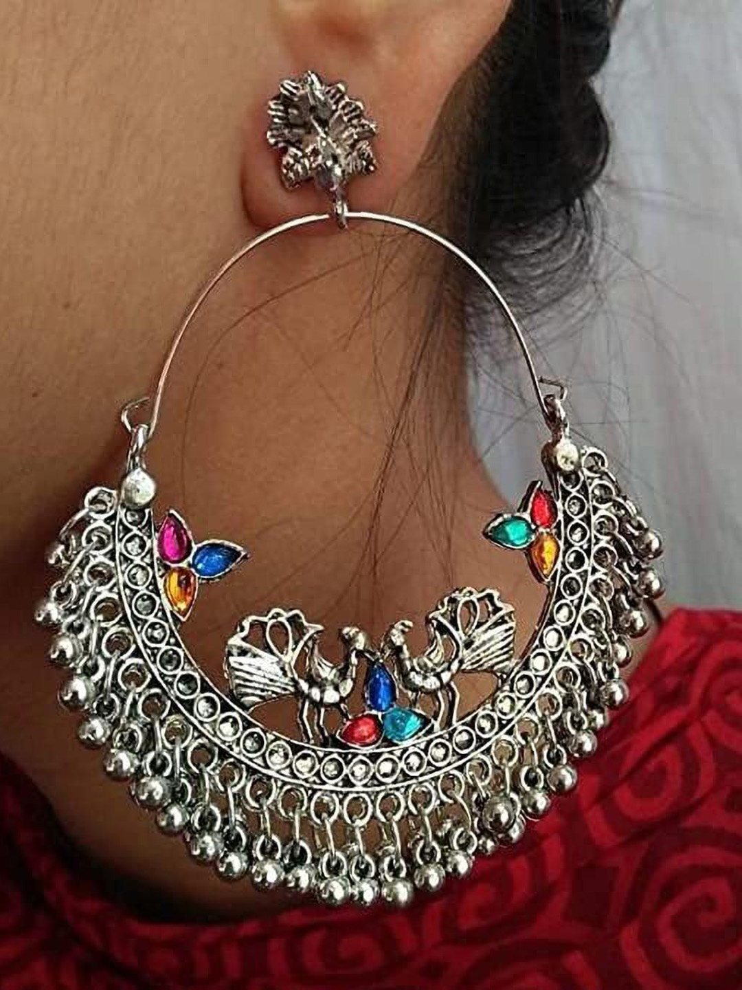 

JMBW INTERNATIONAL Contemporary Chandbalis Earrings, Silver
