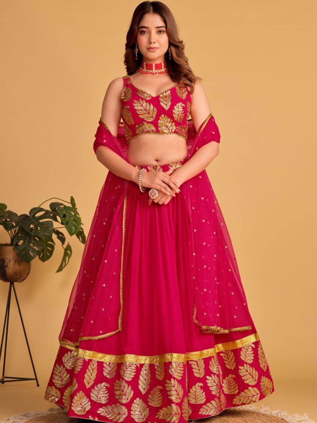 

KALINI Embroidered Semi-Stitched Lehenga & Unstitched Blouse With Dupatta, Magenta