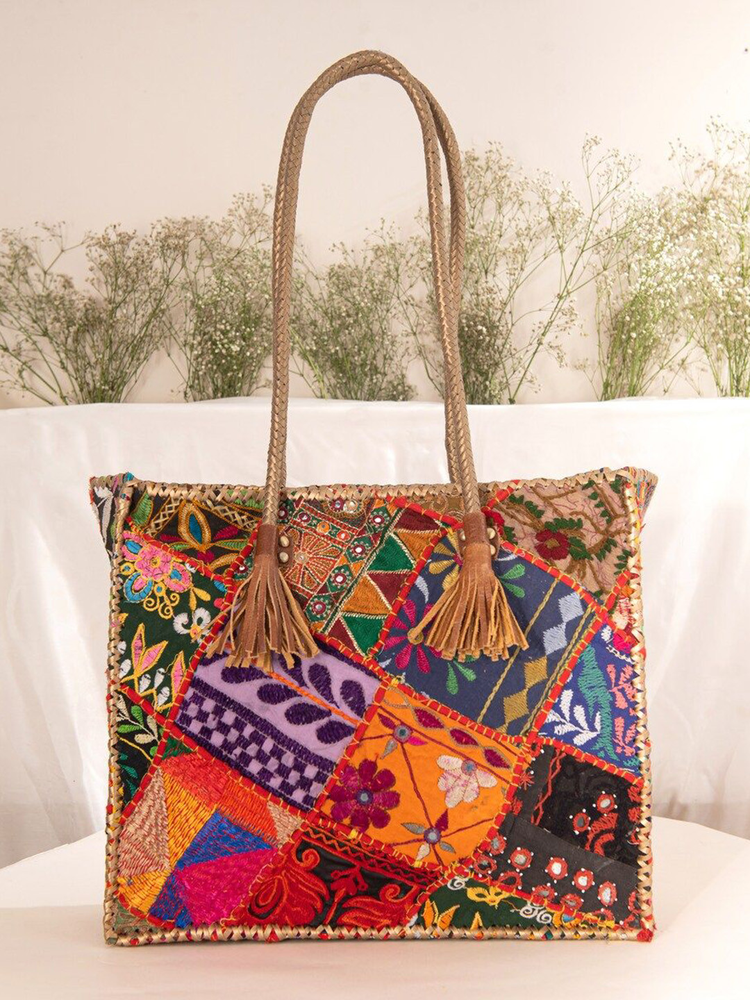 

JAYPORE Women Floral Printed Structured Leather Shoulder Bag, Brown