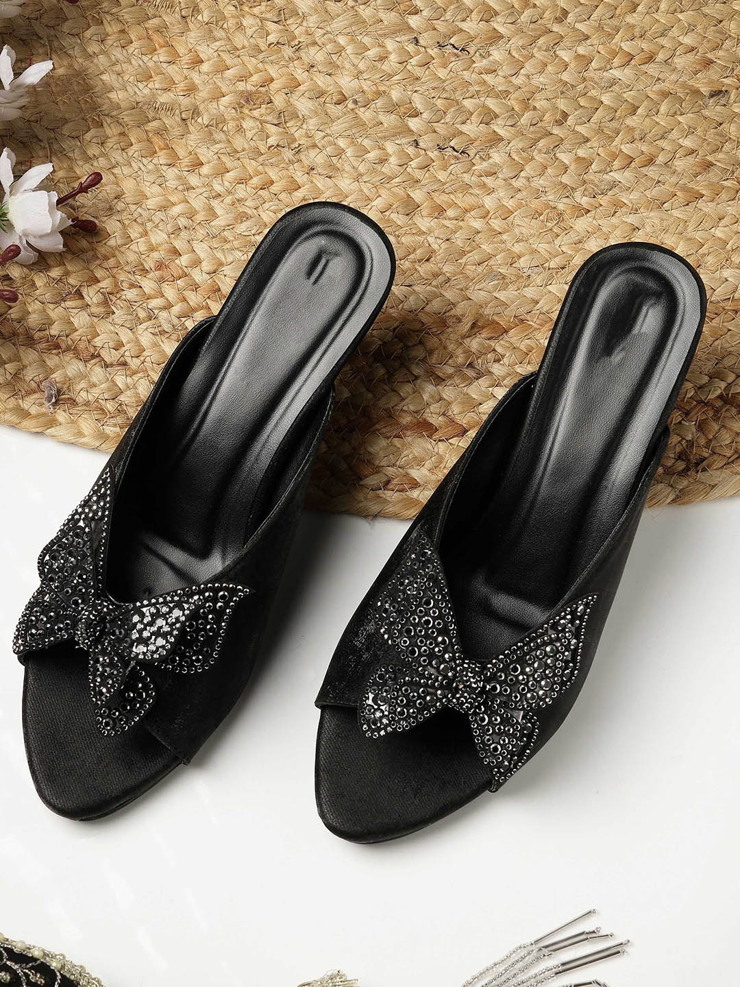 

NATSHUZ Women Slim Heeled Sandals, Black