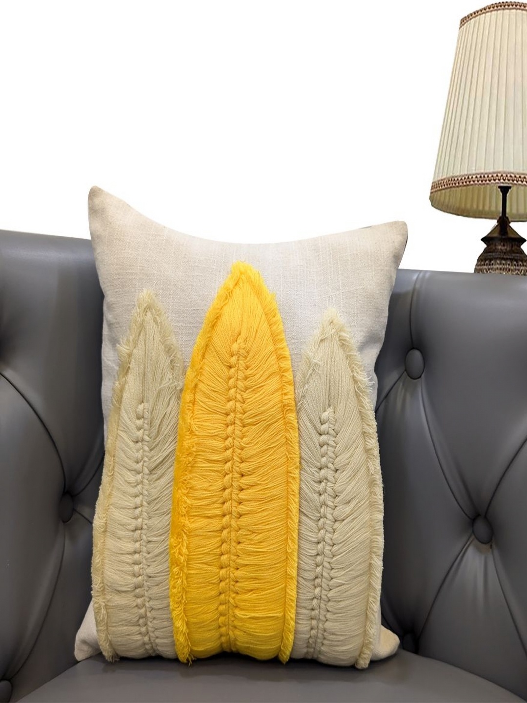 

Good Vibes Cream-Coloured & Yellow Embroidered Square Cushion Covers